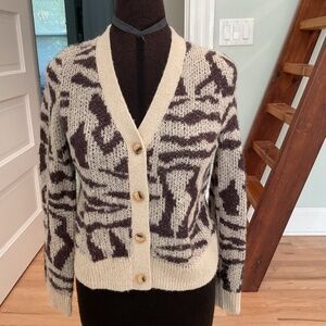 Madewell V Neck Cardigan Abstract Animal Heather Stout Alpaca Blend